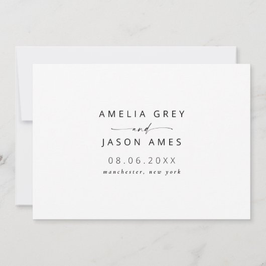 Modernes, elegantes Skript Save the Date Einladung (Rückseite)