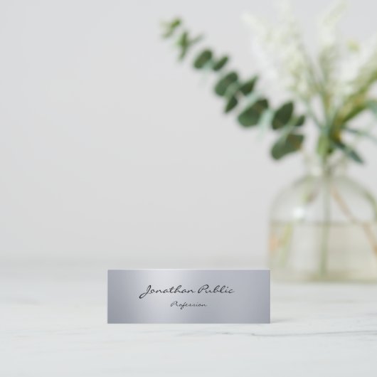 Modernes elegantes Skript-Silber Minimalistic Mini Visitenkarte (Stehend Vorderseite)