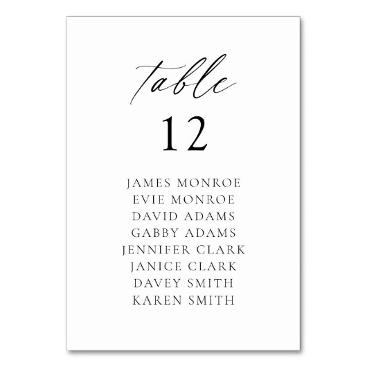 Modernes, elegantes Skript Tischnummer (Vorderseite)