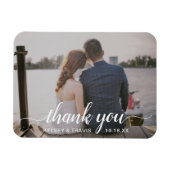 Modernes, elegantes Skript Vielen Dank Foto Weddin Magnet (Horizontal)