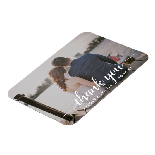 Modernes, elegantes Skript Vielen Dank Foto Weddin Magnet (Linke Seite)