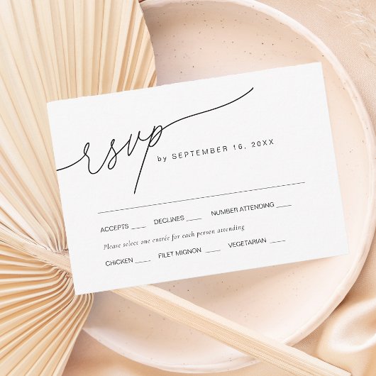 Modernes, elegantes Skript W/ Meal Choice Wedding RSVP Karte