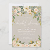 Modernes Elegantes Taupe Peach Floral Brautparty Einladung (Vorderseite)