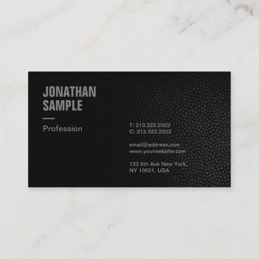 Modernes elegantes Template Schwarz Leder Look Visitenkarte (Rückseite)