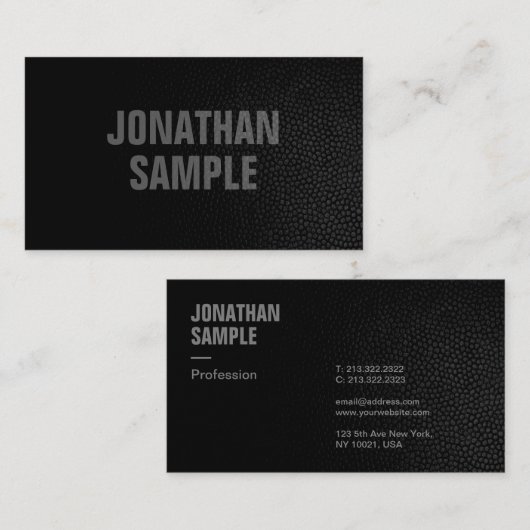 Modernes elegantes Template Schwarz Leder Look Visitenkarte (Vorne/Hinten)