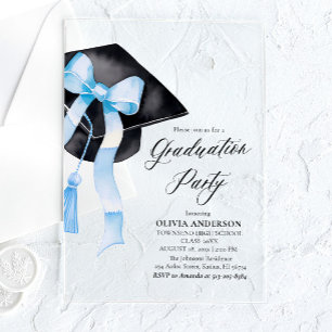 Modernes Elegantes Trendy Stylish Blue Bow Abschlu Acryleinladungen