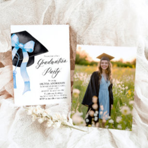 Modernes Elegantes Trendy Stylish Blue Bow Abschlu Einladung
