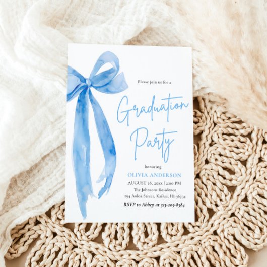 Modernes Elegantes Trendy Stylish Blue Bow Abschlu Einladung