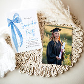 Modernes Elegantes Trendy Stylish Blue Bow Abschlu Einladung