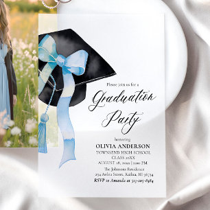 Modernes Elegantes Trendy Stylish Blue Bow Abschlu Pergament Einladungen