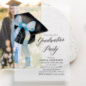 Modernes Elegantes Trendy Stylish Blue Bow Abschlu Pergament Einladungen