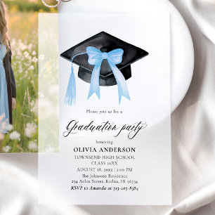 Modernes Elegantes Trendy Stylish Blue Bow Abschlu Pergament Einladungen