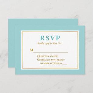 Modernes, elegantes Türkis Blue White Gold RSVP Karte