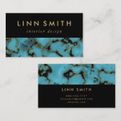 Modernes elegantes Türkis-Stein-Gold und Schwarzes Visitenkarte (Vorne/Hinten)