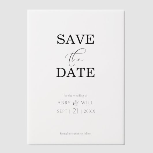 Modernes, elegantes Typografie Save the Date Overl Pergament Einladungen (Vorderseite)