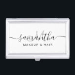 Modernes, elegantes und Schwarz-weißes Make-up-Haa Visitenkarten Dose<br><div class="desc">Moderne Schwarz-Weiß-Make-up Haar Monogramm einfach minimalistisch.</div>