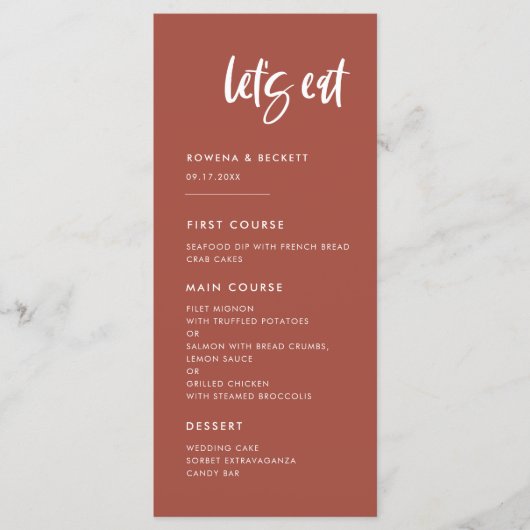 Modernes, elegantes verbranntes Backstein essen wi Menükarte (Vorderseite)