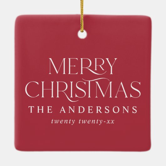 Modernes, elegantes Vintages Foto Weihnachten Rot Keramikornament (Rückseite)