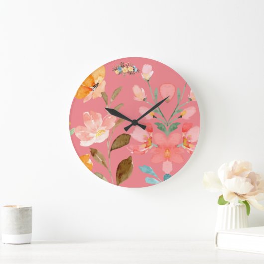 Modernes Elegantes Wasserfarben Rosa Große Wanduhr (Zuhause)