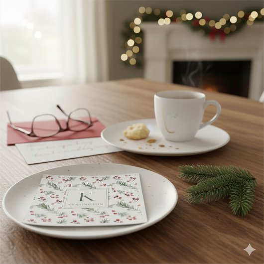 Modernes elegantes Weihnachtsmongramm Serviette