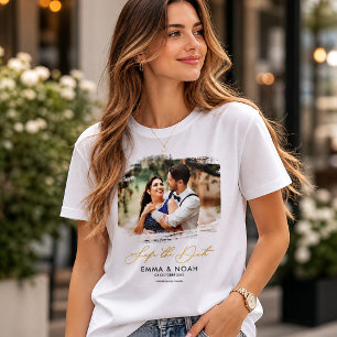 Modernes elegantes weißes Foto Save the Date T-Shirt