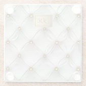 Modernes, elegantes weißes Leder Tufted Gold Glasuntersetzer (Rückseite)