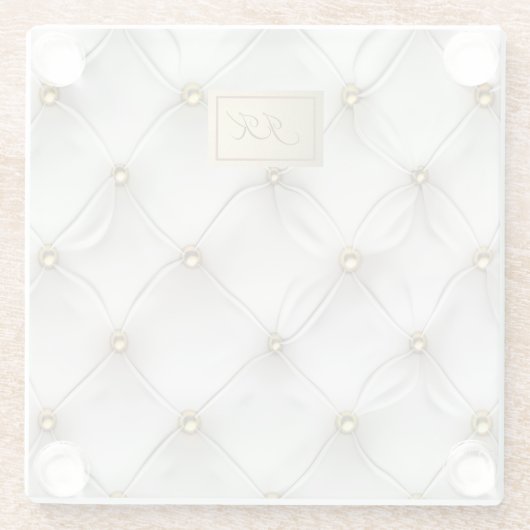 Modernes, elegantes weißes Leder Tufted Gold Glasuntersetzer (Rückseite)