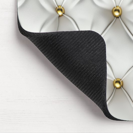 Modernes, elegantes weißes Leder Tufted Gold Mousepad (Ecke)