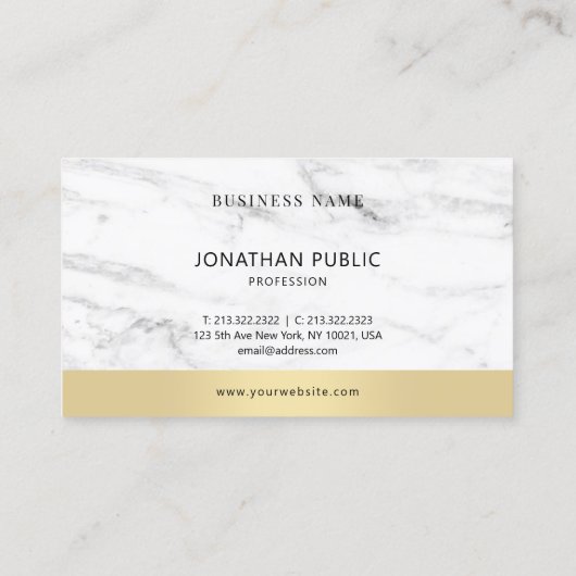 Modernes, elegantes weißes Marmor Gold Visitenkarte (Rückseite)