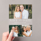 Modernes, elegantes White 3 Foto Save the Date Acryleinladungen (Insitu (Handheld))