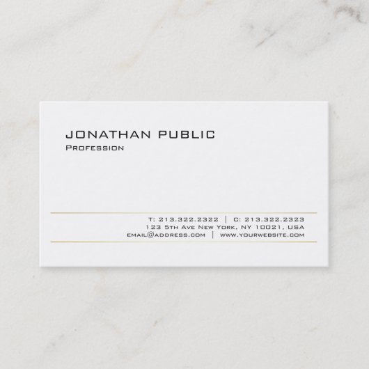 Modernes elegantes White Gold Trendy Sleek Design Visitenkarte (Vorderseite)