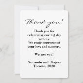 Modernes, elegantes White Script-Hochzeitsskript-F Dankeskarte (Rückseite)