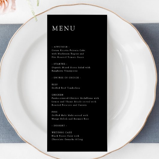 Modernes elegantes, zeitloses Minimal Wedding Menu Menükarte