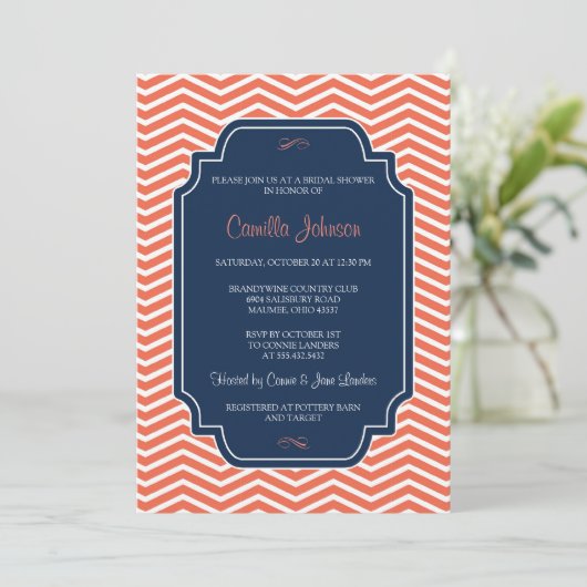 Modernes elegantes Zickzack Brautparty Einladung (Stehend Vorderseite)