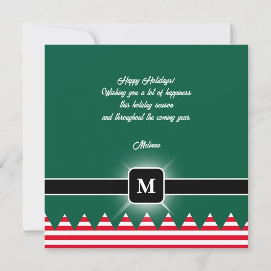 Modernes Elf Pine Green Holiday Monogram Feiertagskarte (Vorderseite)