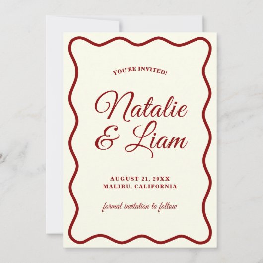 Modernes Elfenbein Bright Funky Bold Retro Wedding Save The Date (Rückseite)