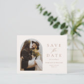 Modernes ElfenbeinFoto Save the Date Postkarte (Stehend Vorderseite)