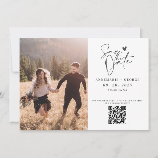 Modernes Elfenbeinkalligrafie-Foto QR-Code Save The Date (Vorderseite)