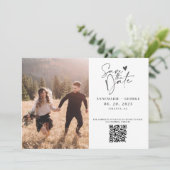 Modernes Elfenbeinkalligrafie-Foto QR-Code Save The Date (Stehend Vorderseite)