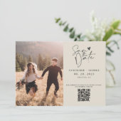 Modernes Elfenbeinkalligrafie-Foto QR-Code Save The Date (Stehend Vorderseite)