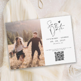 Modernes Elfenbeinkalligrafie-Foto QR-Code Save The Date