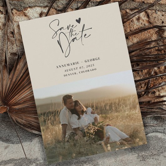 Modernes Elfenbeinkalligrafie-Script-Foto Save The Date