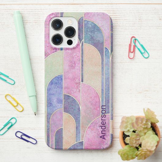 Modernes Eligant Retro Line Monogramm iPhone Hülle (Auf dem Schreibtisch)