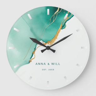 Modernes Emerald Gold Beach Hochzeitstag Große Wanduhr