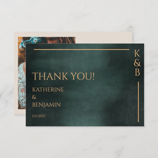 Modernes Emerald Green Black Elegantes Hochzeitsse Dankeskarte (Vorne/Hinten)