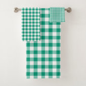 Modernes Emerald Green Checked Gingham Pattern Badhandtuch Set (Insitu)