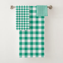 Modernes Emerald Green Checked Gingham Pattern Badhandtuch Set