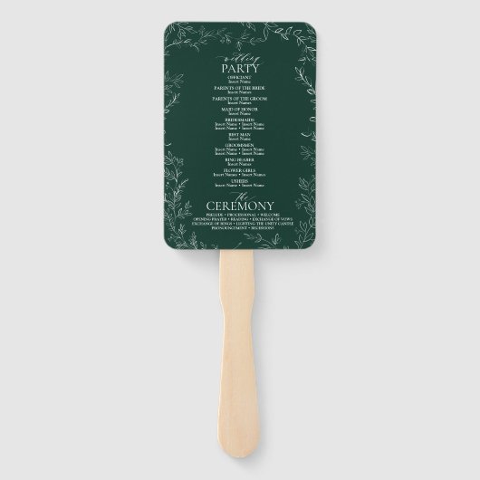 Modernes Emerald Green Elegant Hochzeitsprogramm Fächer (Rückseite)