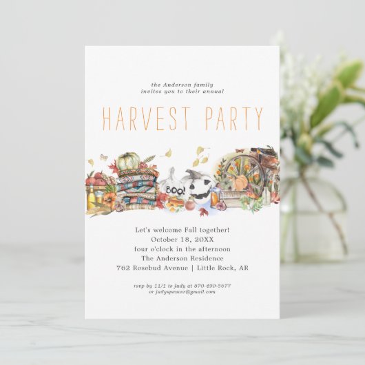 Modernes Ernteabend Party Einladung (Stehend Vorderseite)