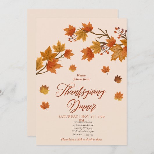 Modernes Erntedank mit Blumenkürbis Einladung (Vorne/Hinten)